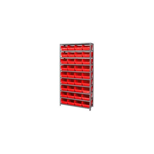 Global Industrial Steel Shelving With 36 4inH Plastic Shelf Bins Red, 36x12x72-13 Shelves 652790RD - main